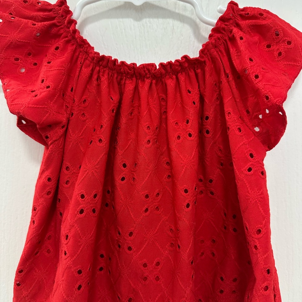 Red Eyelet Off-Shoulder Top